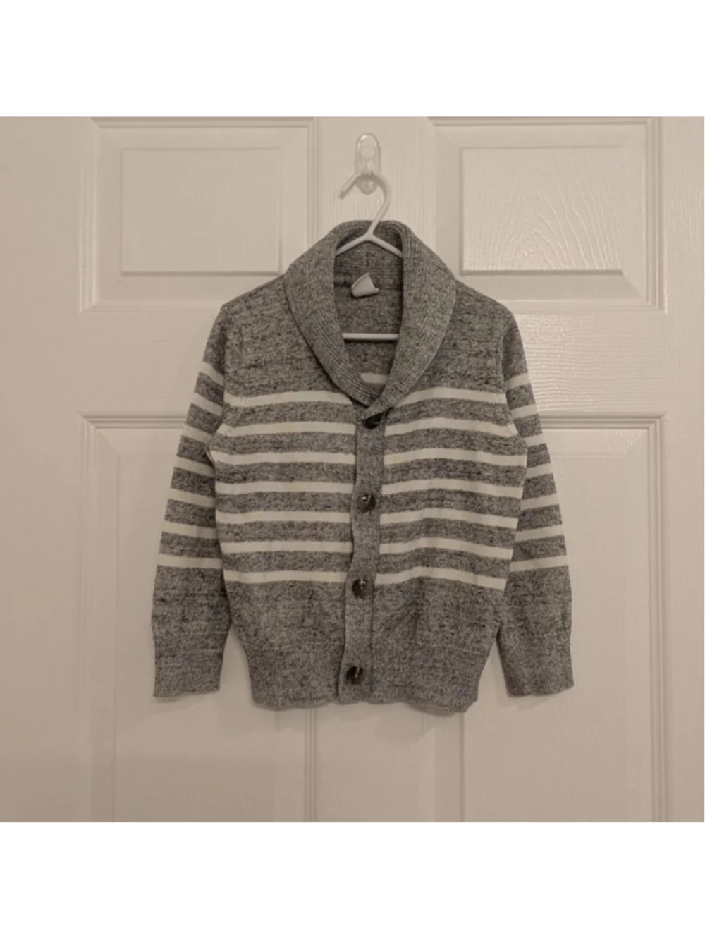 Boys Gap Gray White Striped Shawl Collar Sweater 5T